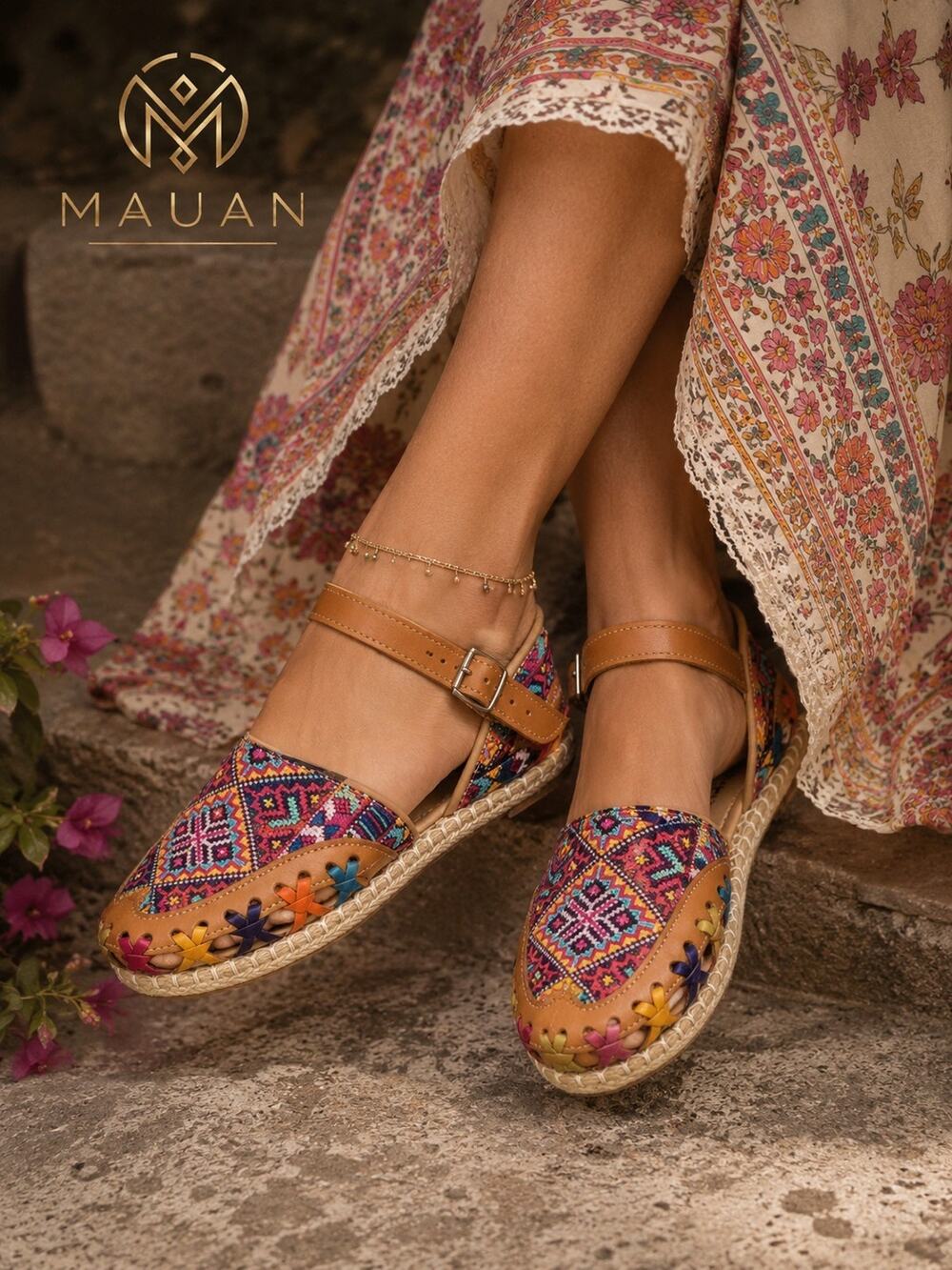 MAUAN Handmade Mexican Huaraches Women’s Leather Boho Colorful Artisan Sandals